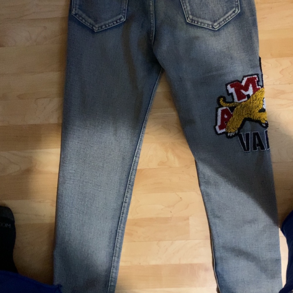 AMIRI Gray Jeans with Colorful Embroidery
